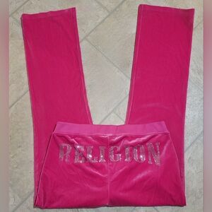 True Religion Hott Pink Valour Crystal Embroider Flare Sweatpants Size Large
